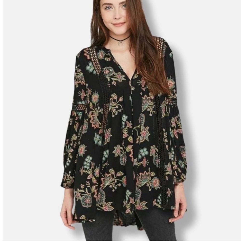 Free People Just The Two Of Us Floral Crochet Tunic Top S Whimsy Fairy Ren Fair
